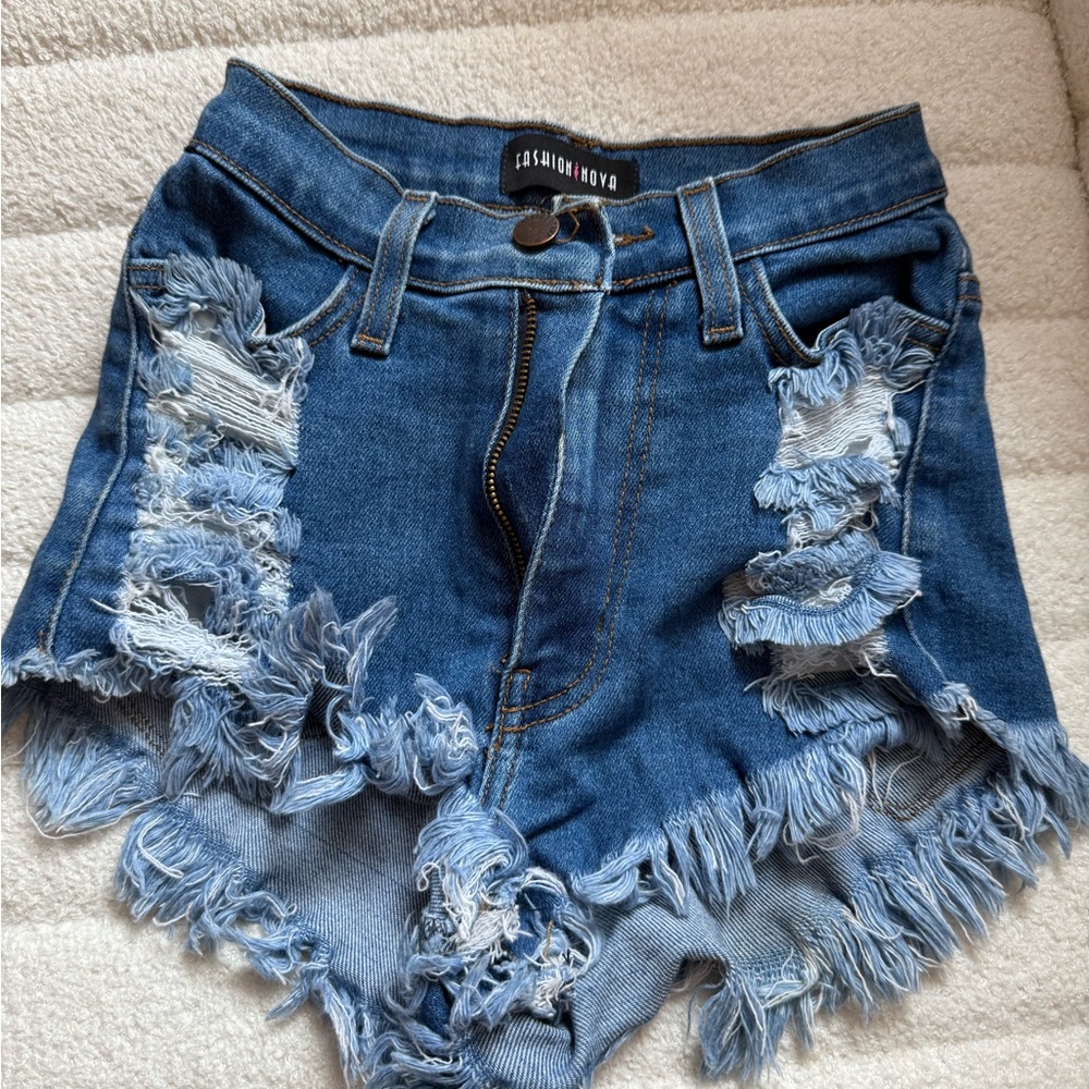 Fashion Nova Blue High-Waisted Jean Shorts